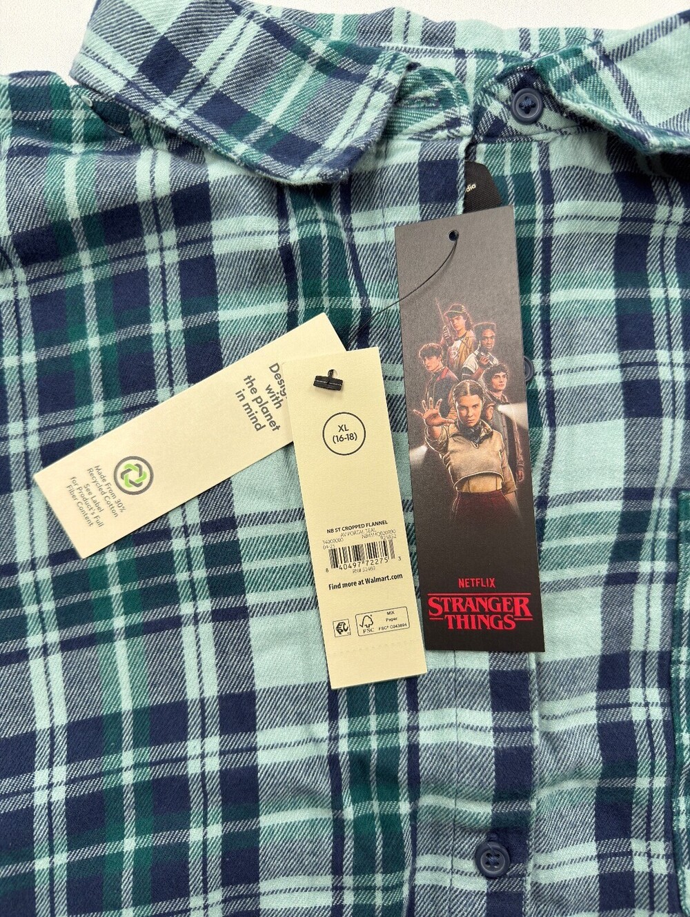 No Boundaries x Stranger Things Button-Up Shirt Green Blue 2010s - Girls XL NWT - Picture 3 of 5